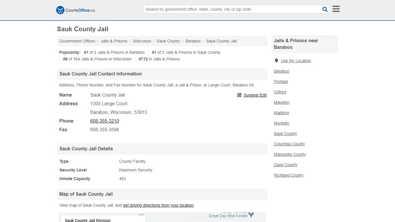 Sauk County Jail - Baraboo, WI (Address, Phone, and Fax)